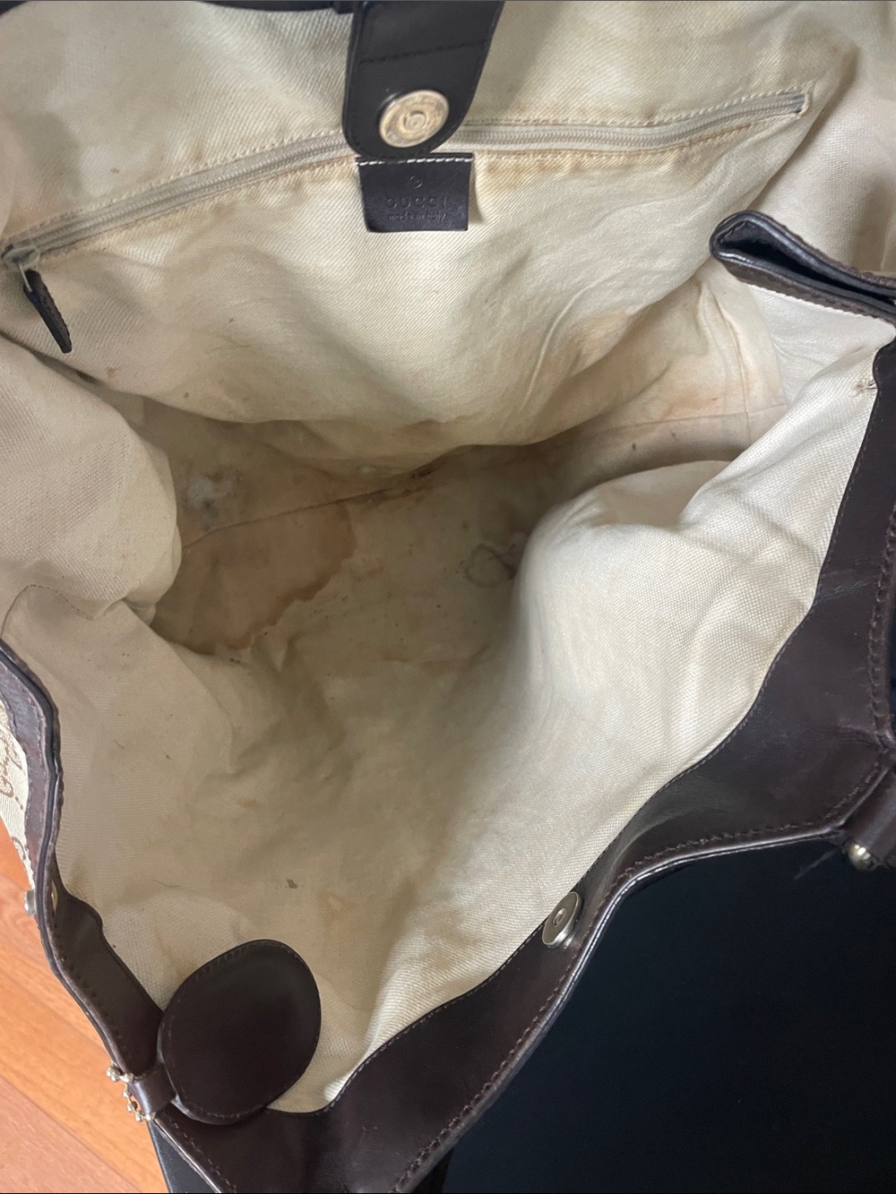 Gucci Brown/Tan GG Canvas Tote with Leather Trim - Picture 4 of 7